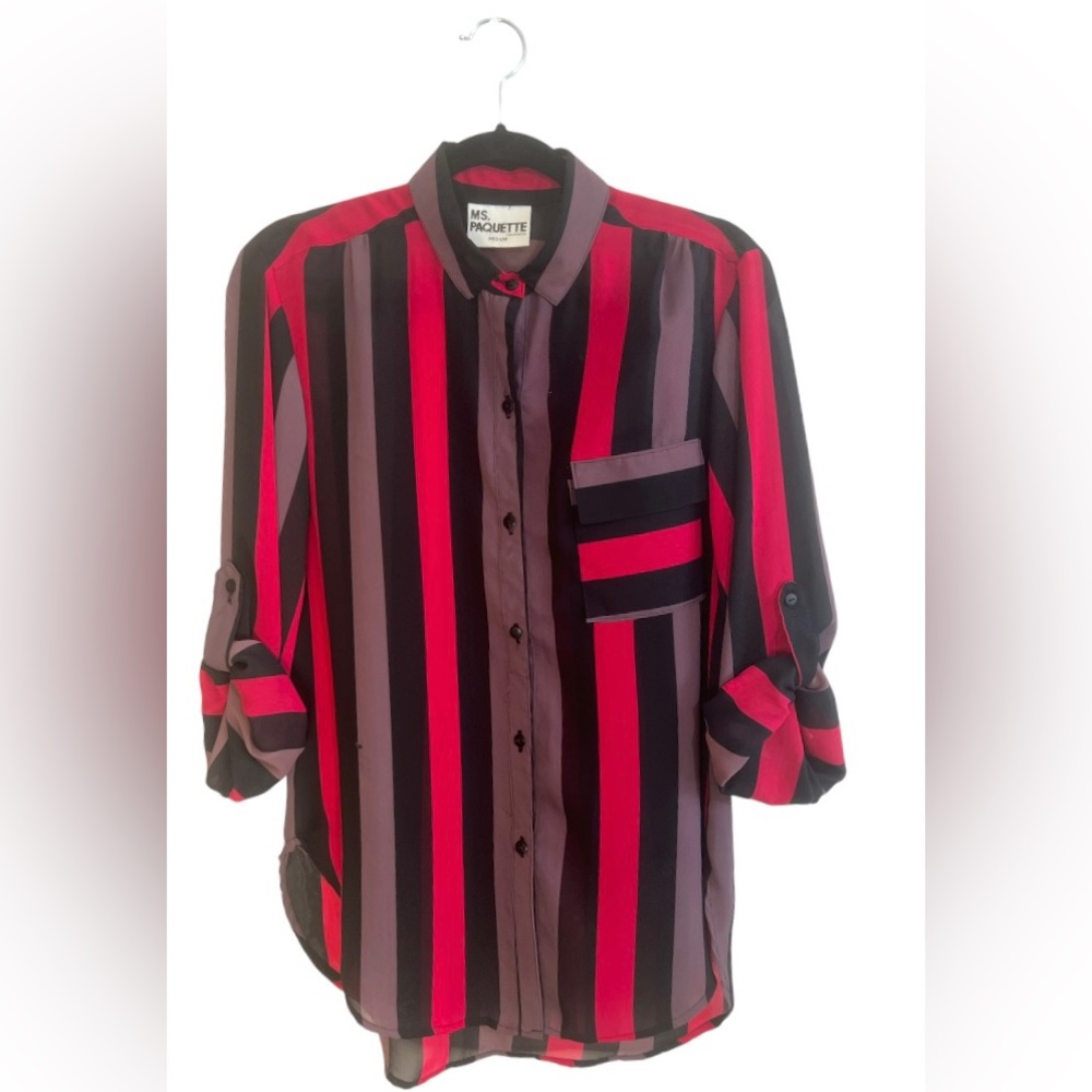 MS PAQUETTE VINTAGE | Button Up Black Purple Pink Blouse
